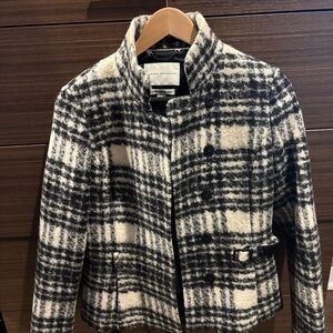 Banana Republic Black and Cream Plaid Teddy Jacket